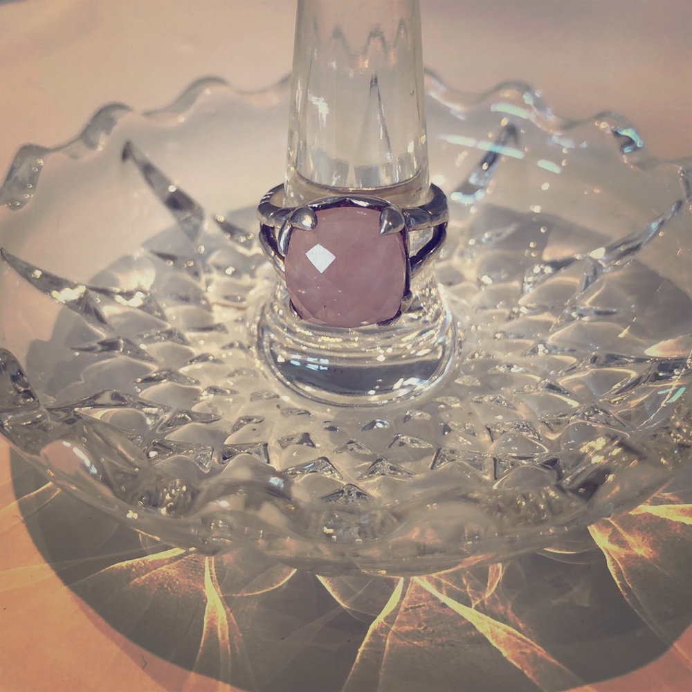 Sterling Silver ring with large rose quartz stone